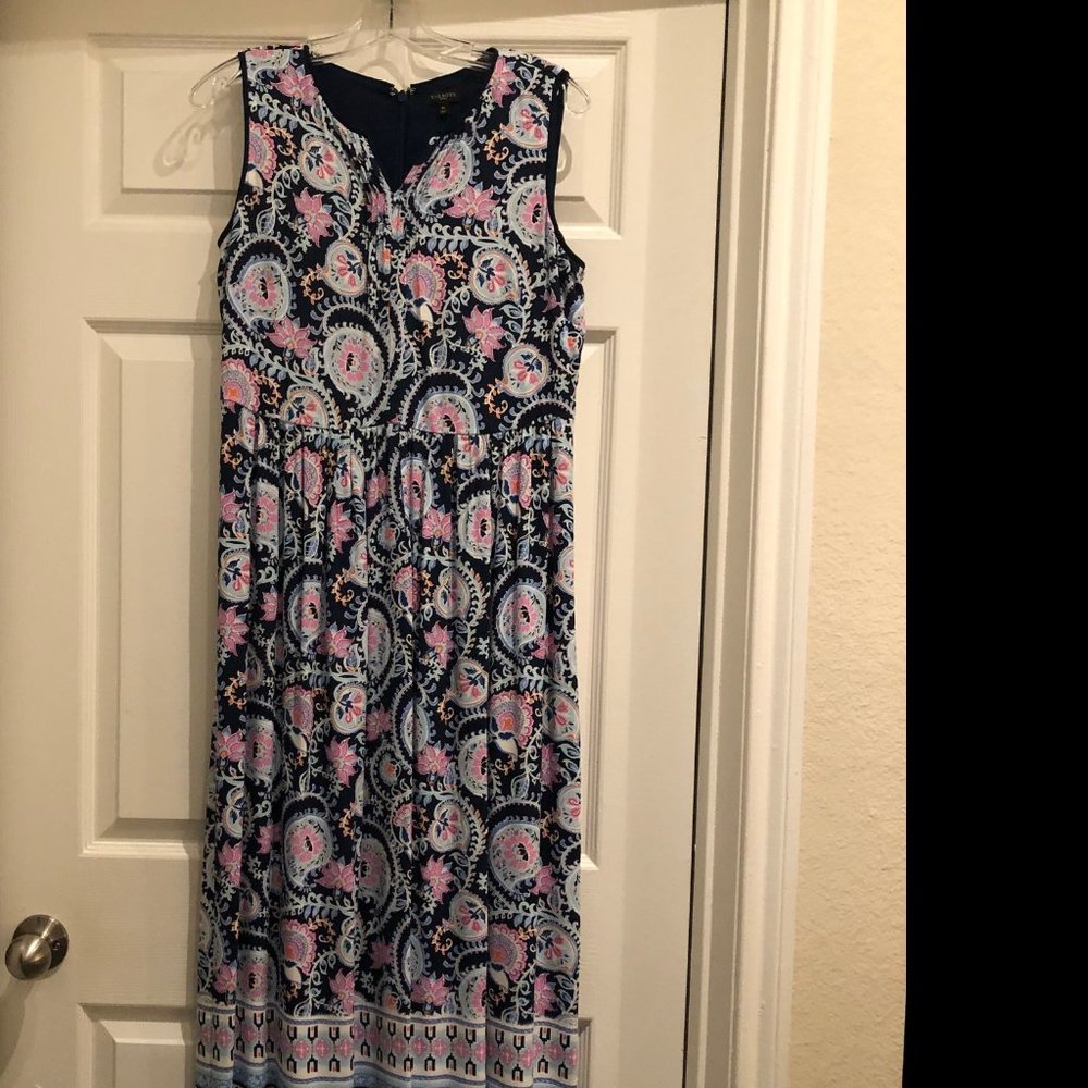 Talbots Navy Maxi Dress with Pink and Light Blue Paisley